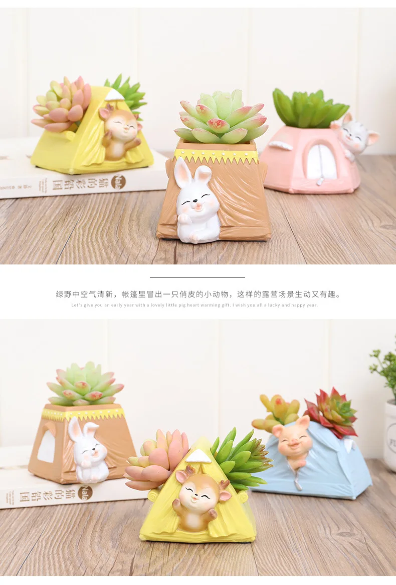 1 piece lovely Flower pot Mini camping animal Cactus Planter Pots Macaron Succulent Plant Flowerpot for kids YXYT (11)