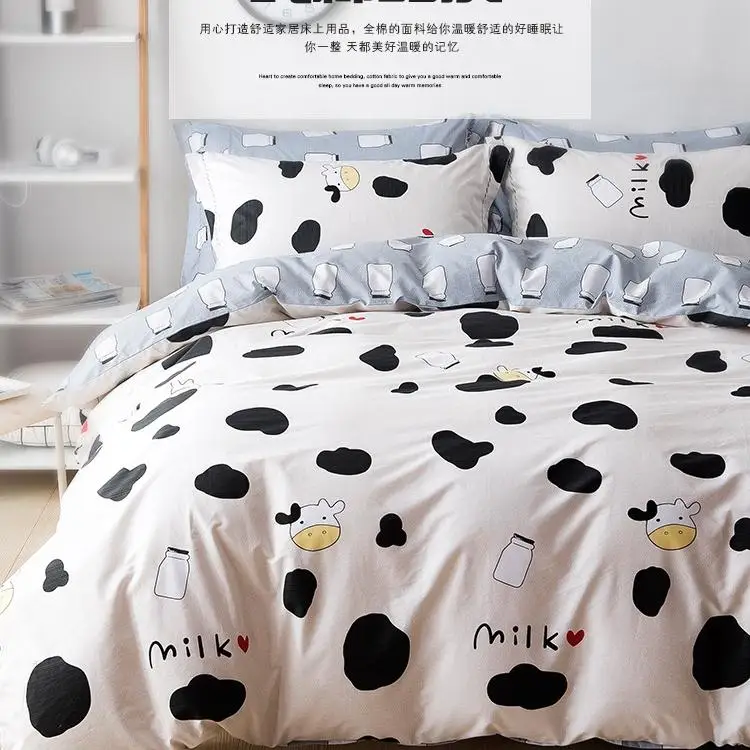 

100% Cotton Quilt Cover Soft Printed Cotton Double-sided Milk Cow Bedding Set With Pillow Cases Bed Sheet Duvet Cover Set 4pc