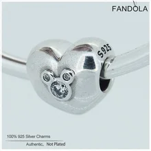 925 пробы реальные Серебряное сердце Микки бусины Шарм Подходит бренд DIY Браслеты для женщин ювелирных изделий пр