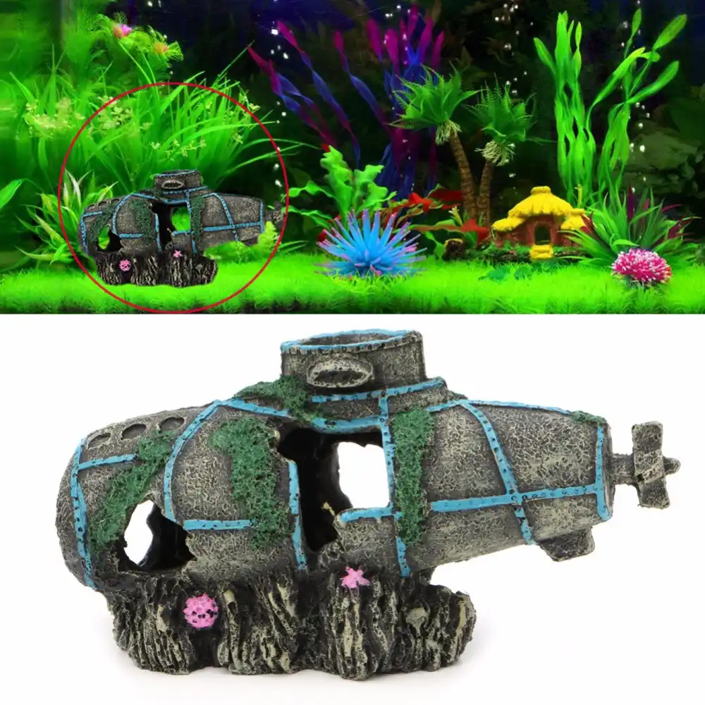 Aquarium Fish Tank Ornament Sunken Submarine Hiding Cave