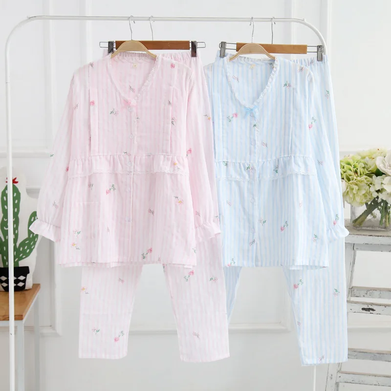 

2018 Summer New Cartoon Striped V-neck Loose Pregnant Women Pajamas