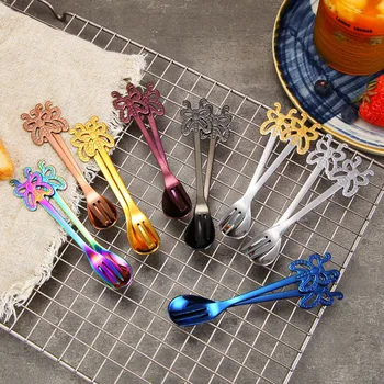 

Coffee Spoon Fruit Fork Set Stainless Steel Flatware Set Electroplated Creative Butterfly Handle Hanging Cup Scoop Fork 4pcs/set