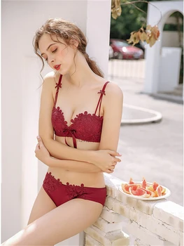 

Lingerie Mulher Womens Bra Brief Set Bralette Push Up Bra Sexy Underwear Sets Bras Seamless Black Grey Red Panties Intimate