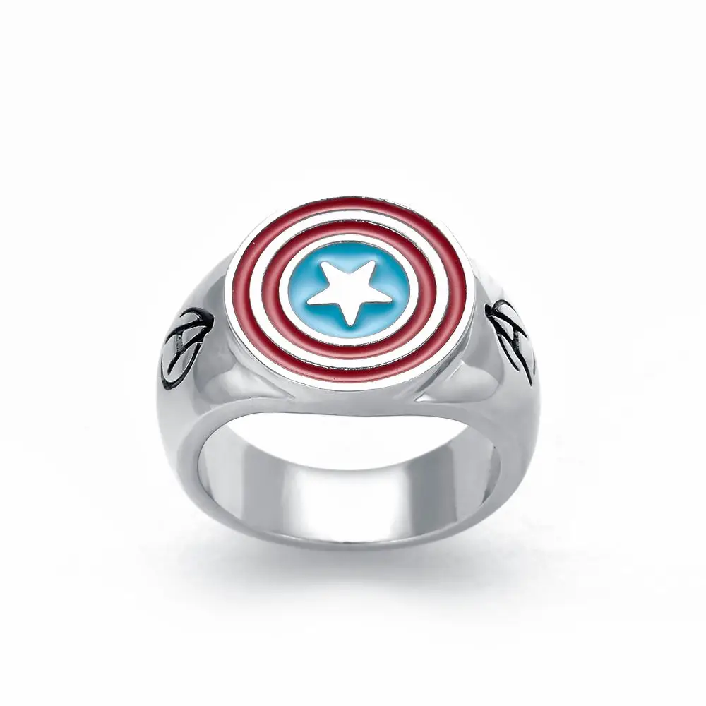 

New Ring Men The Avengers Super Hero Movie Captain American Ring Shield Logo Trendy Jewelry Enamel Ring For Women&Men Gift