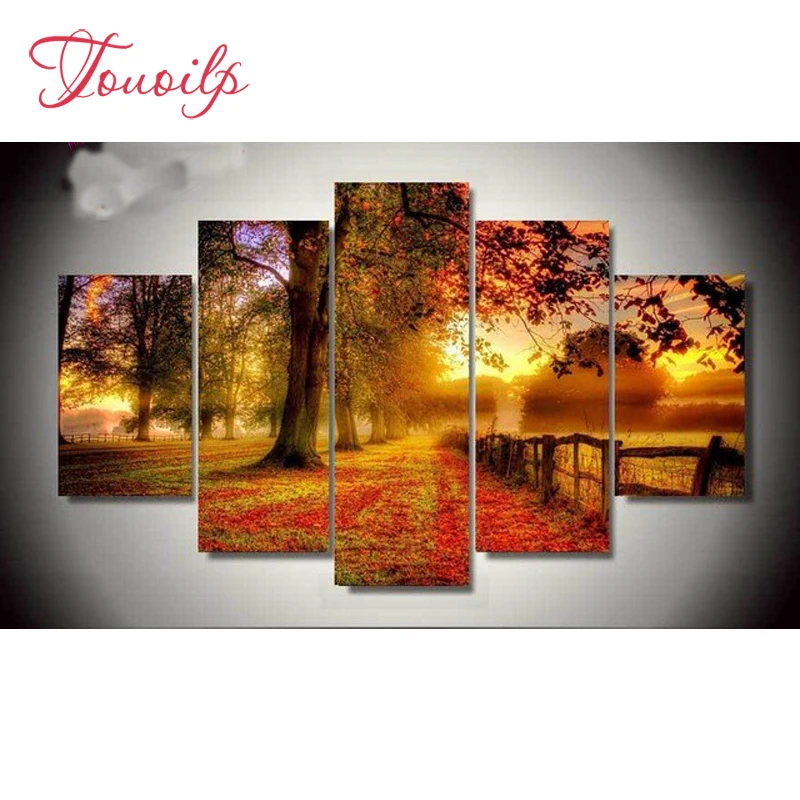 

5Pcs/Set Diamond Painting forest 5D Diy Diamond Embroidery Home Decoration Needlework Pictures Full Square round drill Triptych