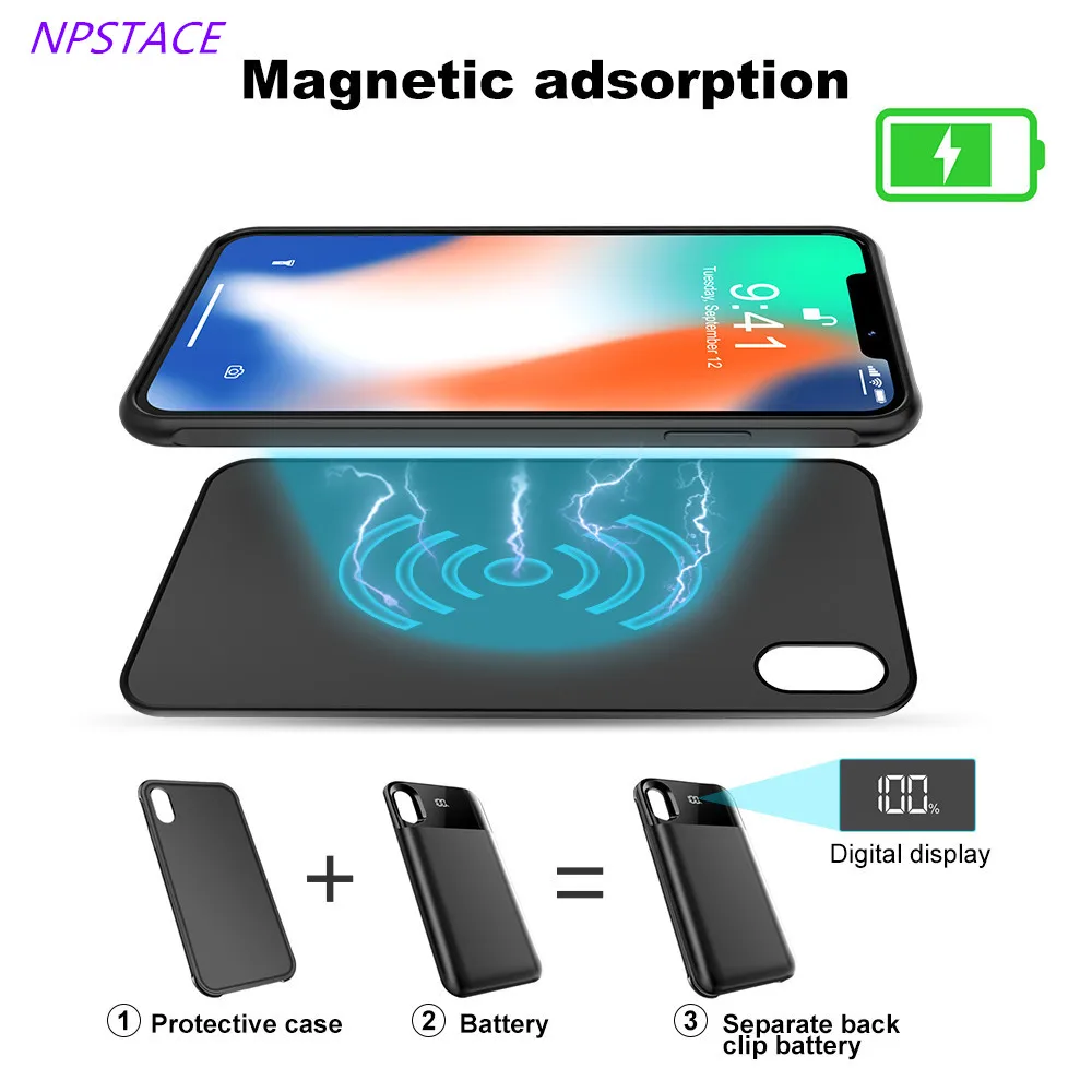 Удлиненный чехол для телефона с функцией зарядки iPhone X/XS переносное зарядное