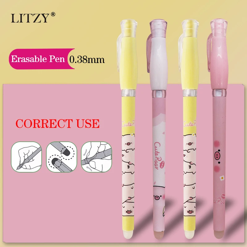 

3/6Pcs/Set Kawaii Pig Erasable Pen 0.38mm Refill Blue/Black Ink Magic Gel Pen For School Office Writing Supply Tools Stationery