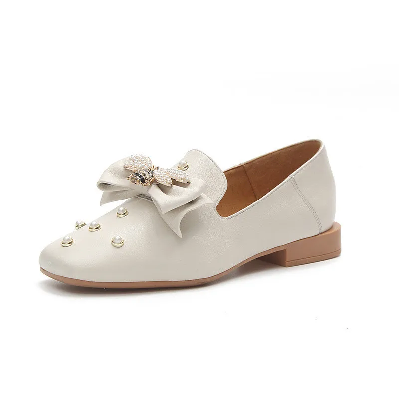 Abeille Doux Cuir 3cm Vache Bowknot De Pump1 Femmes Faible Nouveautés Beige 2018 Élégant noir Carré Chaussures Talons Cristal En Rétro n7SYqw8W