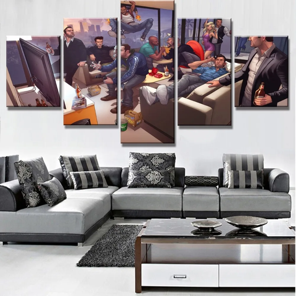5 шт. Холст Искусство Gta V персонажи игры Cuadros Decoracion картины на холсте стены для