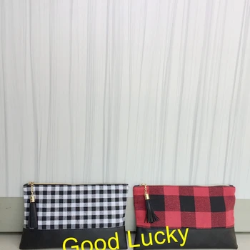 

10pcs/lot good quality new arrival buffalo plaid cosmetic bag monogram checked cosmetic bag lady clutch bag personalize