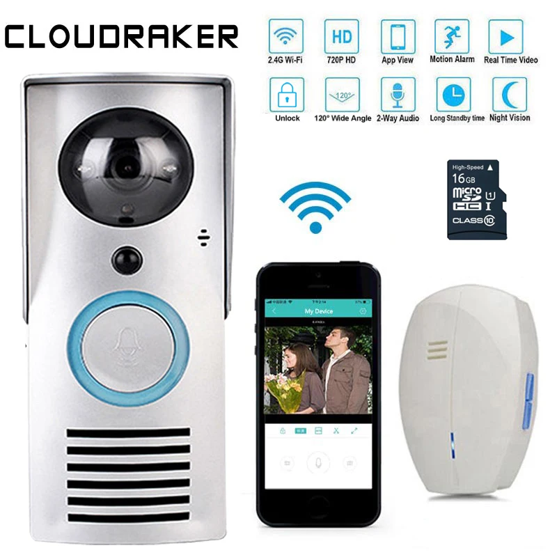 

CLOUDRAKER WIFI Video Doorbell Unlock Wireless Door Phone Wifi Intercom System Smart Doorbell HD Camera Night Vision IR Alarm