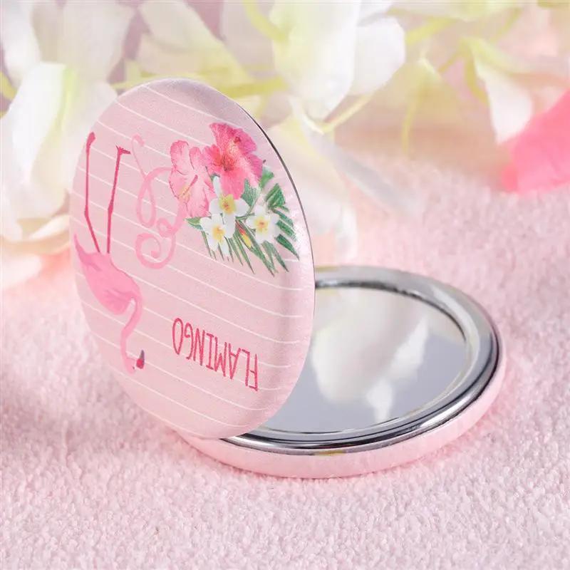 1 шт портативное мини-зеркало с изображением фламинго, круглый кошелек, складное зеркало для макияжа, карманное зеркало для женщин и девочек(розовый