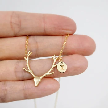 

Personalized Deer Antler Necklace Gold Antler Animal Necklace Leaf Initial For Femme Jewelry Kolye Collier Graduation Gifts 2018