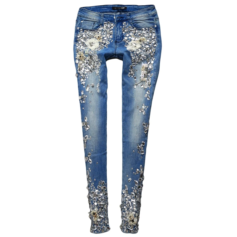Women Luxury Rhinestones Diamond Denim 