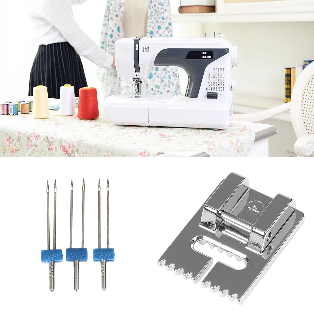 New 3pcs/set Double Twin Needles + Wrinkled Sewing Presser Foot Sewing