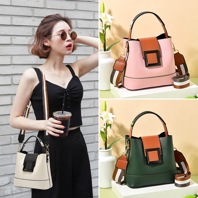 

New Medium Capacity Anti-theft Leather Handbag Three Compartments Ladies Casual Tote Bag Double Shoulder Strap Bags For Women