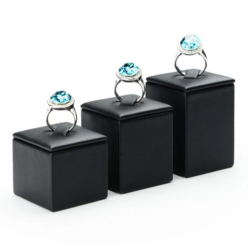 3pcs New Fashion Black Leather Ring Display Holder Ring Display Rack