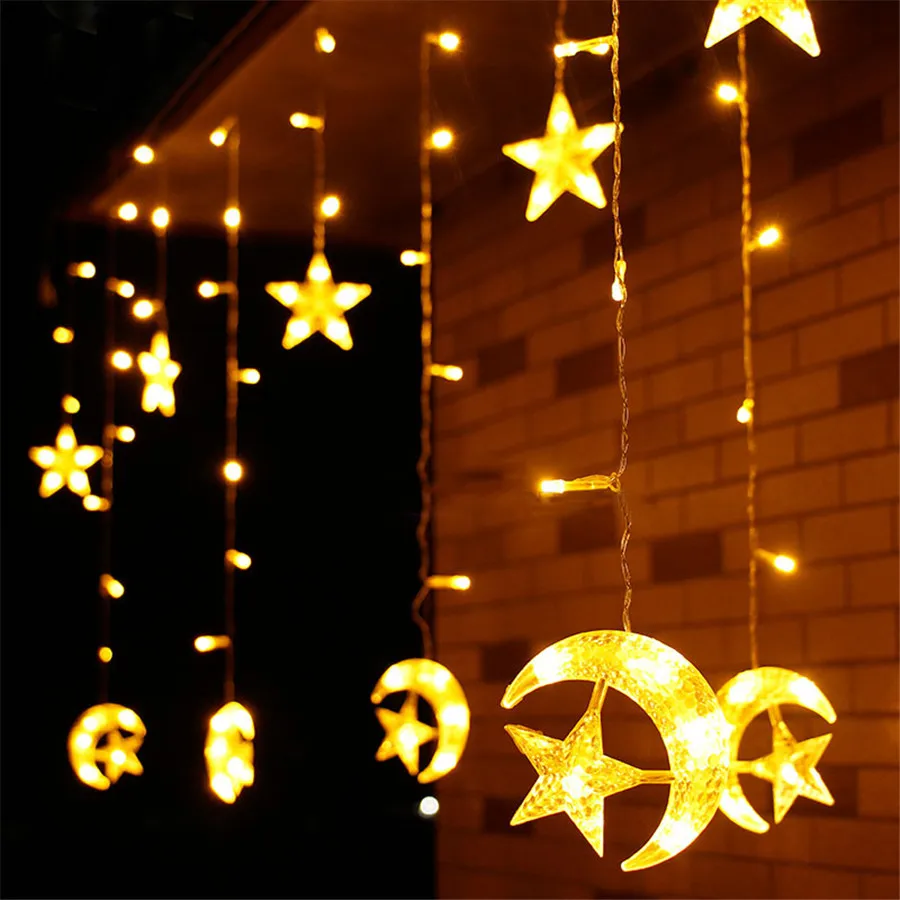

Thrisdar 2.5M 138M Romantic Fairy LED Curtain String light Garland Star Moon Christmas String Light Holiday Wedding Party Light