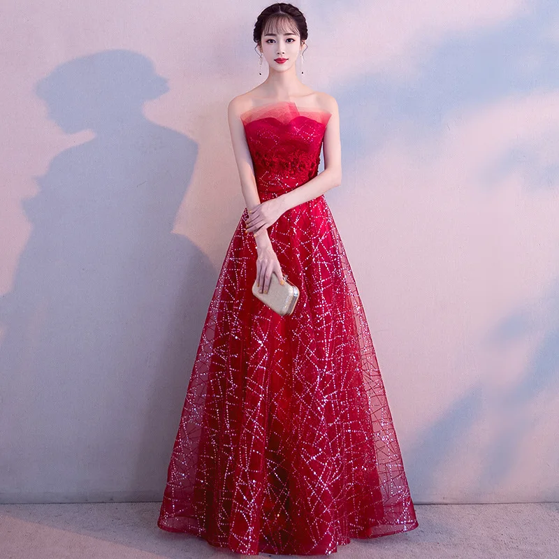 Wanita Asia Prom Gaun Sexy Tube Top Cheongsam Renda Payet Panjang Penuh Qipao Vestidos Bride Pernikahan Gaun Pesta Malam Gaun Cheongsams Aliexpress