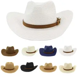 Модная шапка унисекс 2019, кепка для мужчин и женщин, ковбойская соломенная ковбойская шляпа, Широкие пляжные кепки в западном стиле из замши