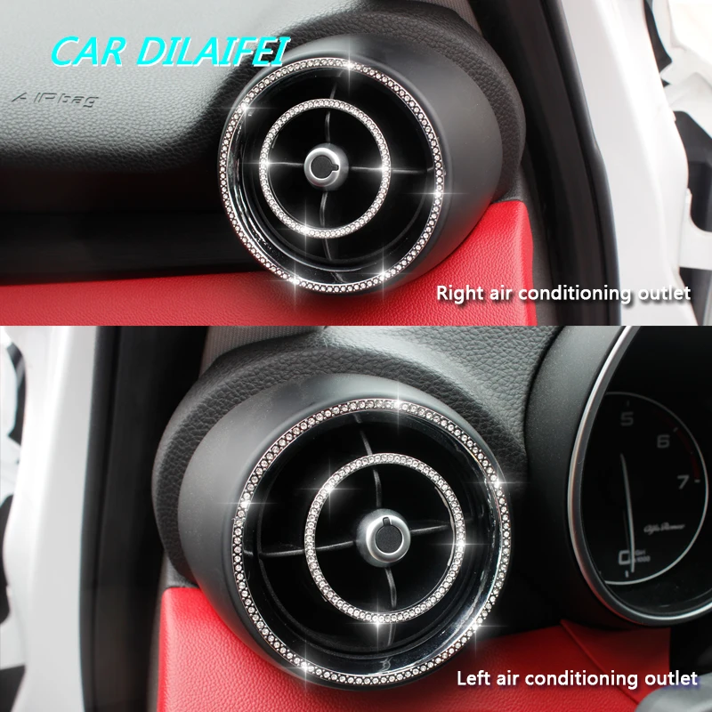 4pcs Crystal Car Air Condition Vent Outlet Ring Cover Trim Decoration for Alfa romeo Giulia Stelvio car styling Accessories | Автомобили и