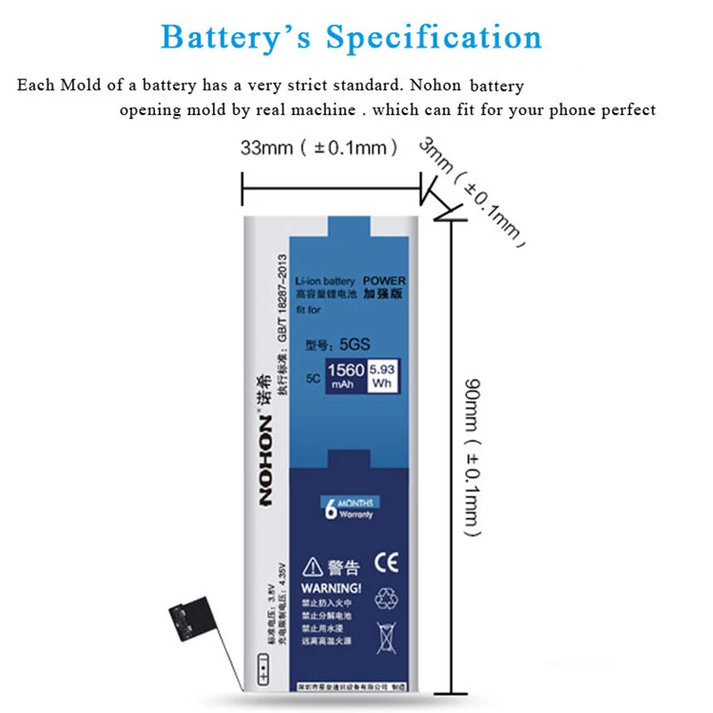 NOHON батарея для Apple iPhone 5S 5C Высокое качество батареи мобильного телефона с розничной посылка инструменты