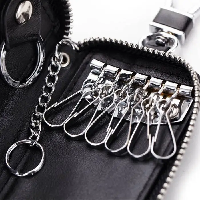 Men Women Car Key Holder Wallets Cow Leather Housekeeper Card Zipper Case Keys Organizer Money Bag MUG88
