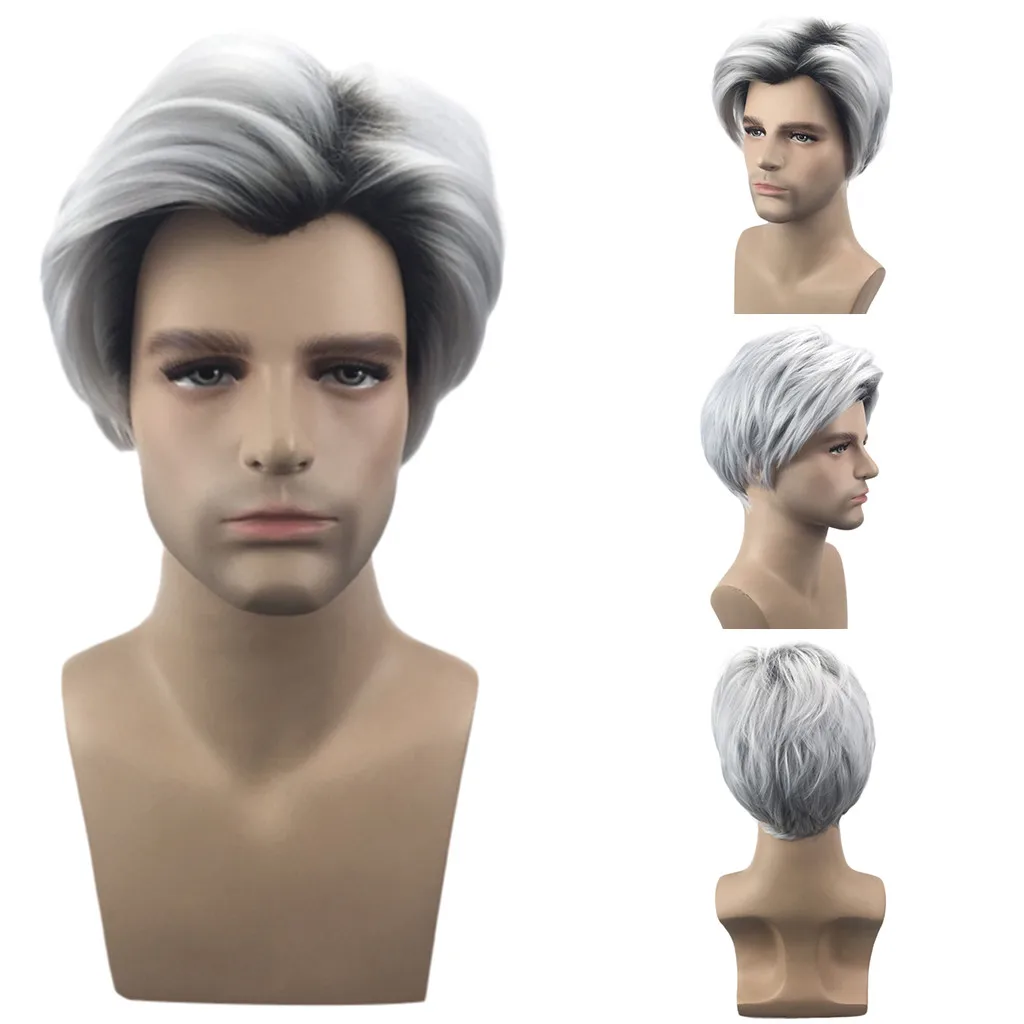 2019 Fashion Men Grayish White Short Men's Wig Party Wig Cool Natural