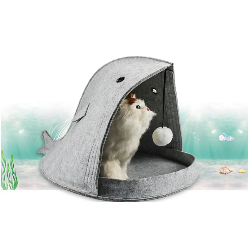 

Whale Shape Cat Cushion Litter House Breathable Soft Comfortable Unique Pets Mat Bed with Teaser Plush Ball Accessories
