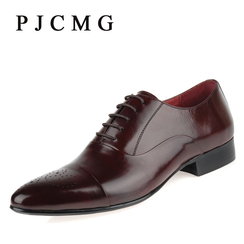 PJCMG Genuine leather Men's oxfords Quality Brand New Business Oxford Dress Shoes Men Flats Tenis Masculino Wedding size 38-44