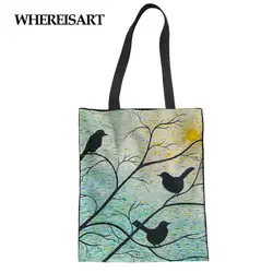 WHEREISART женская сумка для покупок, холст, 3D принт птицы, супермаркет, Повседневная Сумка-тоут для девочек-подростков, вместительная сумка для