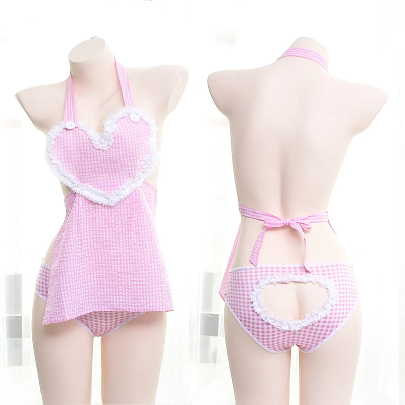 

Japanese Style Cute Kawaii Sexy Lingerie Witch Love Chest Maid Uniform Servants Bondage Lace Love Aprons Nightdresses Pajamas