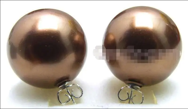 

Free Shipping >>>>SALE Big 18mm Brown Round Sea Shell Pearl Earring & Silver 925 stud-ea425