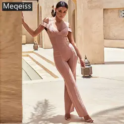 MEQEISS Высокое качество Женская Сексуальная спинки Бандаж с v-образным вырезом комбинезон 2018 Bodycon дизайнерский обтягивающий комбинезон