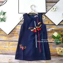 59C/брендовые рождественские платья принцессы с вышивкой бабочки для маленьких девочек осенне-зимнее детское платье для девочек,, одежда для маленьких девочек