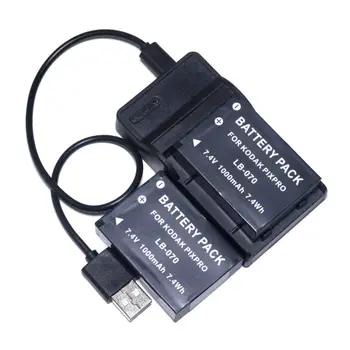 

2PCS LB-070 LB070 Battery + and USB Charger for Kodak LB-070 PIXPRO S-1 S1 AZ651 AZ901 Camera