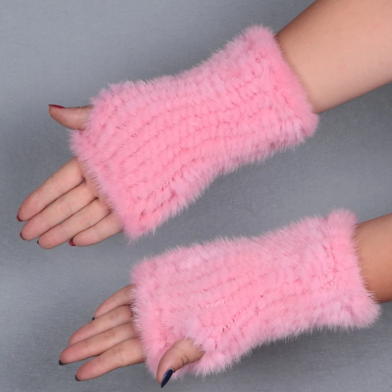 Winter Warm Knitted Gloves For Women Genuine Mink Fur Fingerless Gloves Female Real fur Gloves 20CM-50CM long  (8)