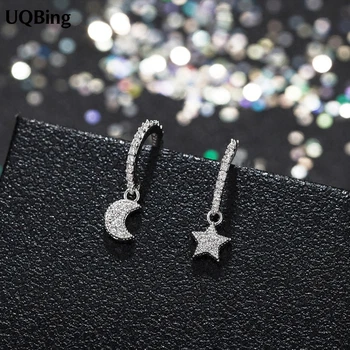 

2019 New Design 925 Sterling Silver Moon Star Rhinestone Drop Earrings For Women Free Shipping Brincos