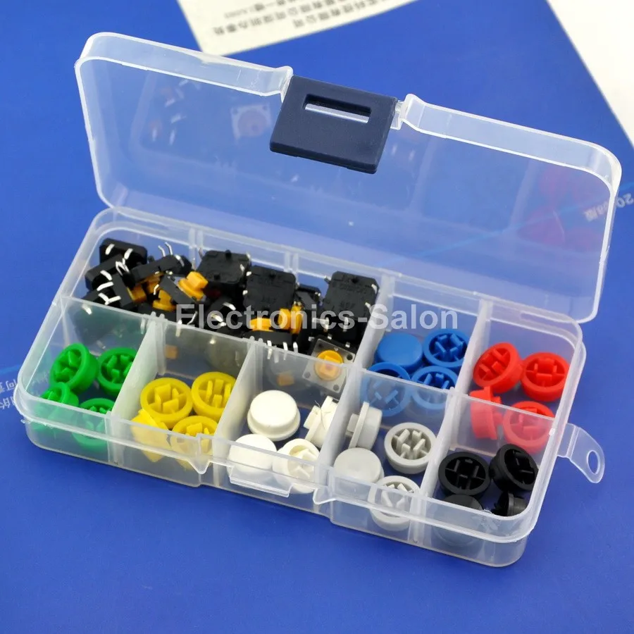 

B3F-4055 Tactile Switch & 7 Color KeyCaps Kit, 12x12x7.3mm, Momentary.