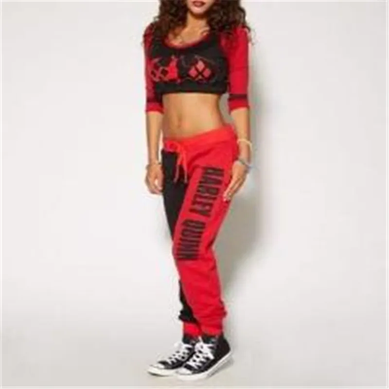 

BOOCRE Movie Suicide Squad Harley Quinn Cosplay Jogging Sportswear Women Casual Pants Fitness Suit