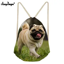 Бесшумный дизайн сумки с ручками для девочек 3D мопса напечатанная повседневная школьная сумка унисекс Складная женская сумка на шнурке женская мода