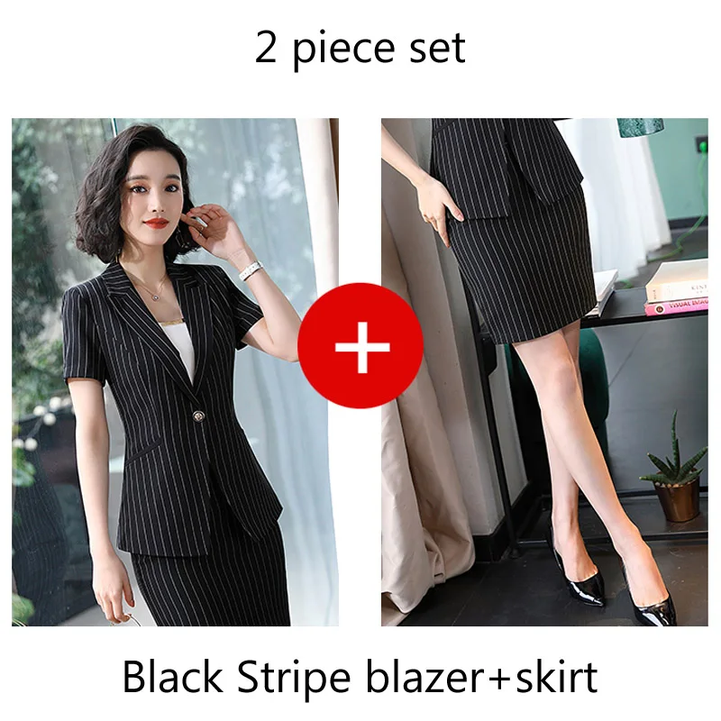 black stripe skirt suits