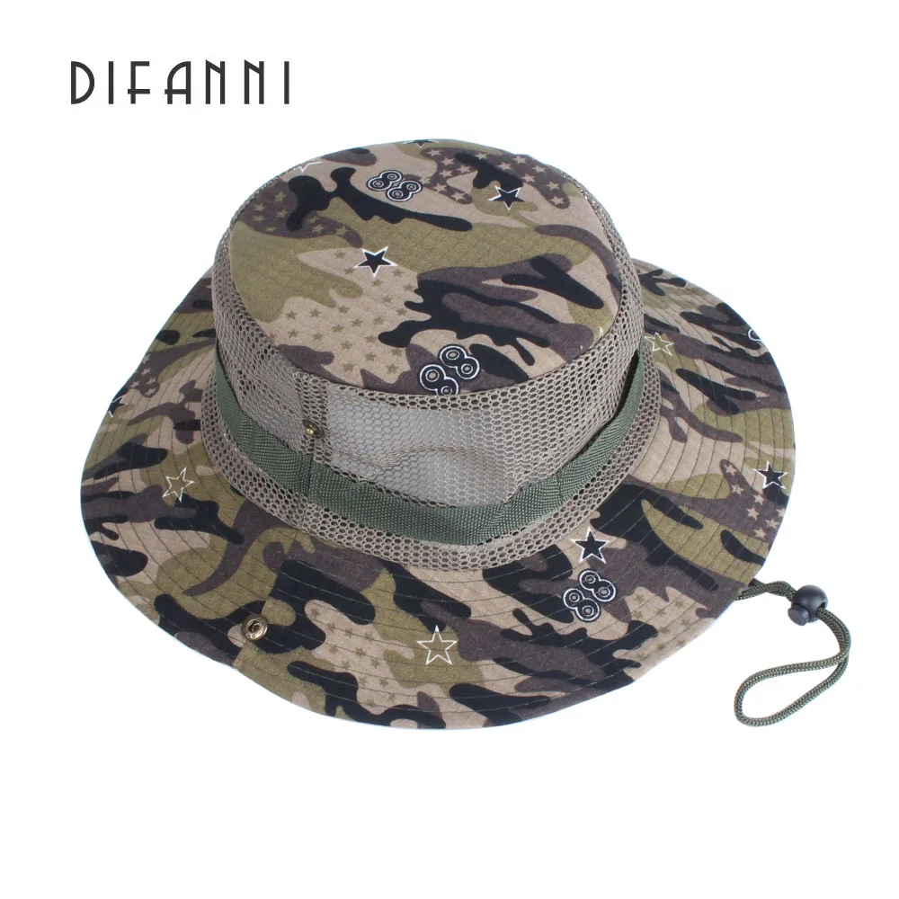 

Difanni New Unisex Men And Women Outdoor Jungle Bucket Hats Mesh Fishing Hunting Wide Boonie Cap Sun Protection Caps Flat