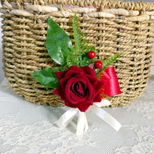 Бургундская брошь "Роза" корсаж для жениха цветы шафера винно-красный petalos de rosa de boda бутоньерки