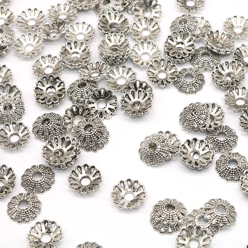 

LOST WAY 11mm Silver Plated Pattern End Caps Alloy Bead Caps Petals Flower Beads Charms Handwork For Jewelry Findings 100pcs