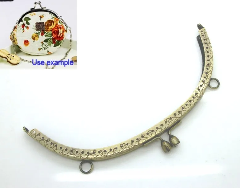 1Pcs Metal Frame Kiss Clasp For Purse Bag Lock Handle DIY Handmade Antique Bronze Clear Rhinestone Pattern 20.3x9.2cm J2609 | Дом и сад