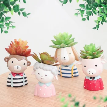 

Lovely Animal Succulent Plants Planter Pot Mini Bonsai Cactus Flower Pot Dog Monkey Sheep Moss Gardening Supplies