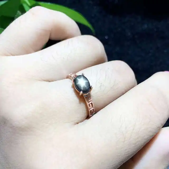 Women Natural Star Sapphire Stone Ring Genuine Solid Silver White Gold Plate Or Rose Gold Plated Real Gems Jewelry Rings ZHHIRY