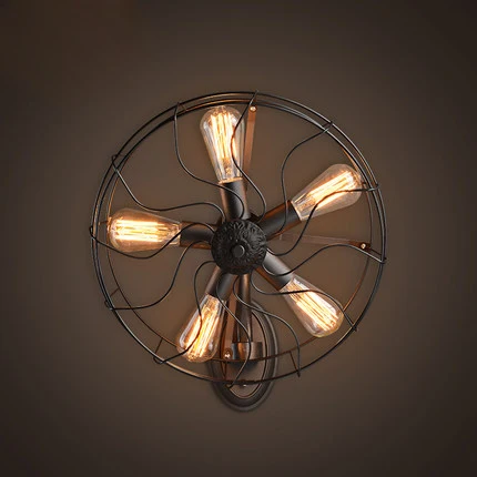 

American Industrial Vintage Fan Wall Light Fixture Home Indoor Dinnig Room Foyer Restaurant Wall Lamps Cafes Pub Bar Lamps D45cm