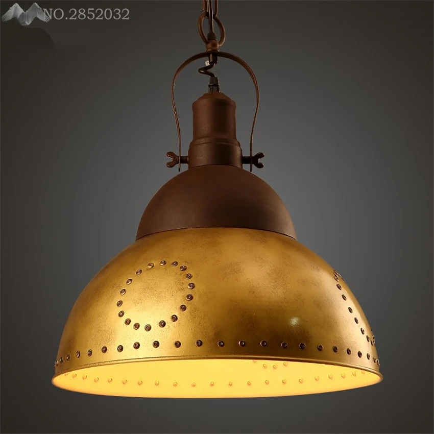 

LFH loft Nortic vintage Industrial iron pendant lamp gold rivets personality pendant light for restaurant bar studio decoration